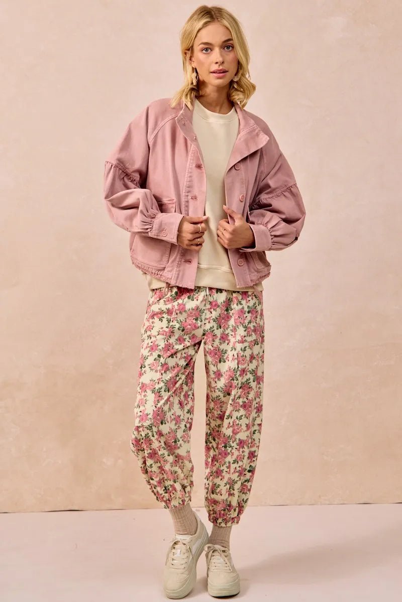 BiBi Floral Printed Twill Drawstring Pants With Elastic Band - Goddess Vibes