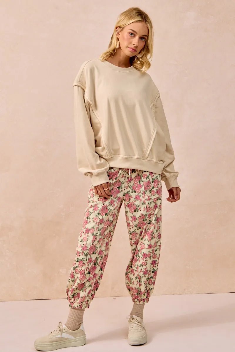 BiBi Floral Printed Twill Drawstring Pants With Elastic Band - Goddess Vibes