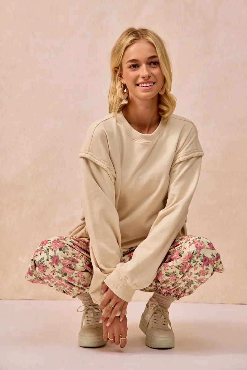 BiBi Floral Printed Twill Drawstring Pants With Elastic Band - Goddess Vibes