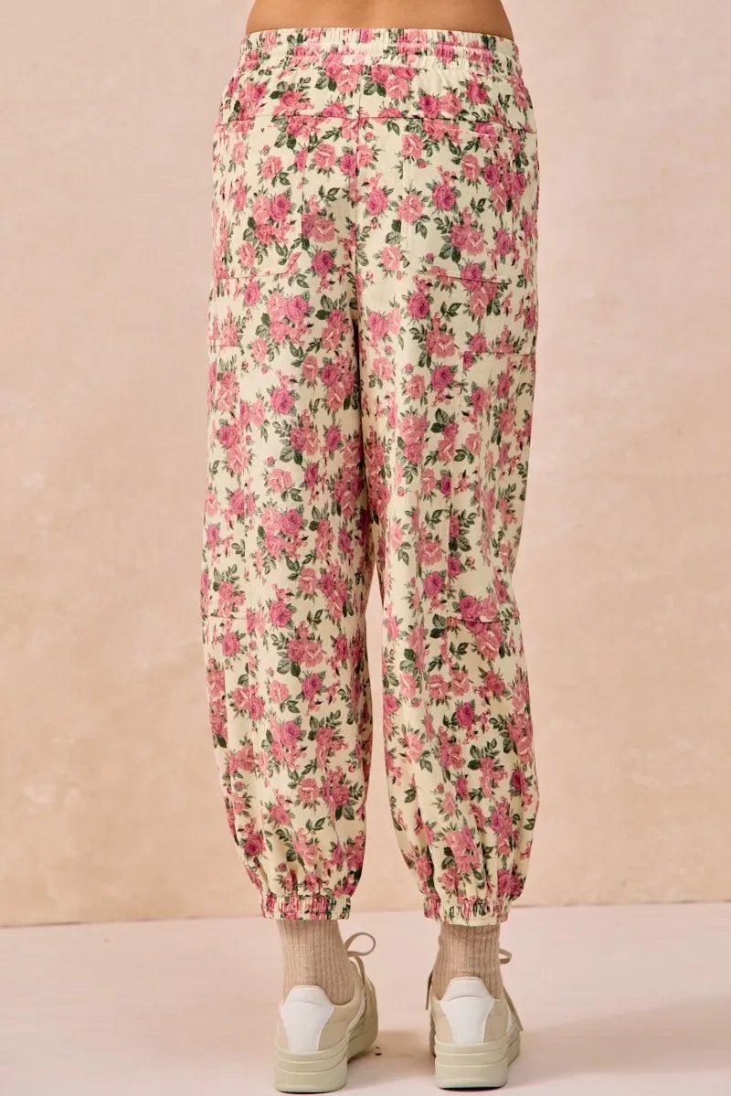 BiBi Floral Printed Twill Drawstring Pants With Elastic Band - Goddess Vibes