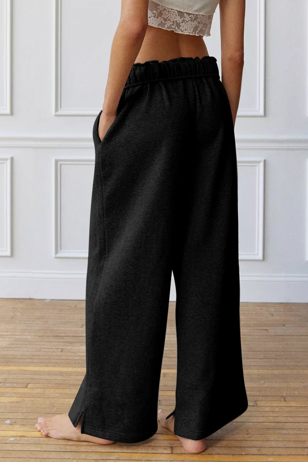 Black Elastic High Waist Drawstring Sweatpants - Goddess Vibes