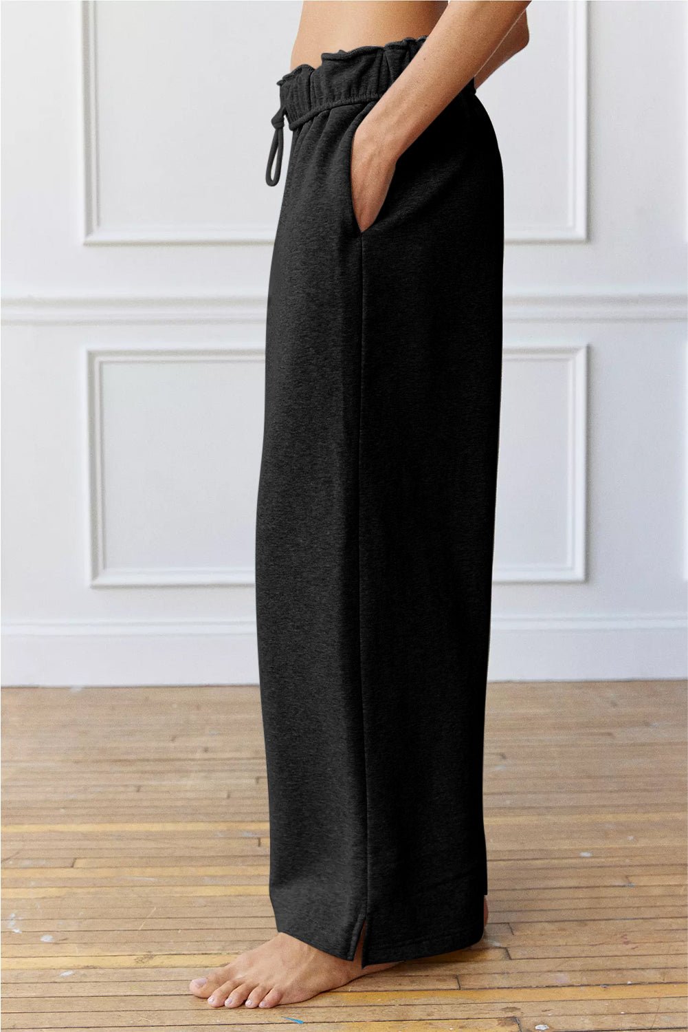 Black Elastic High Waist Drawstring Sweatpants - Goddess Vibes