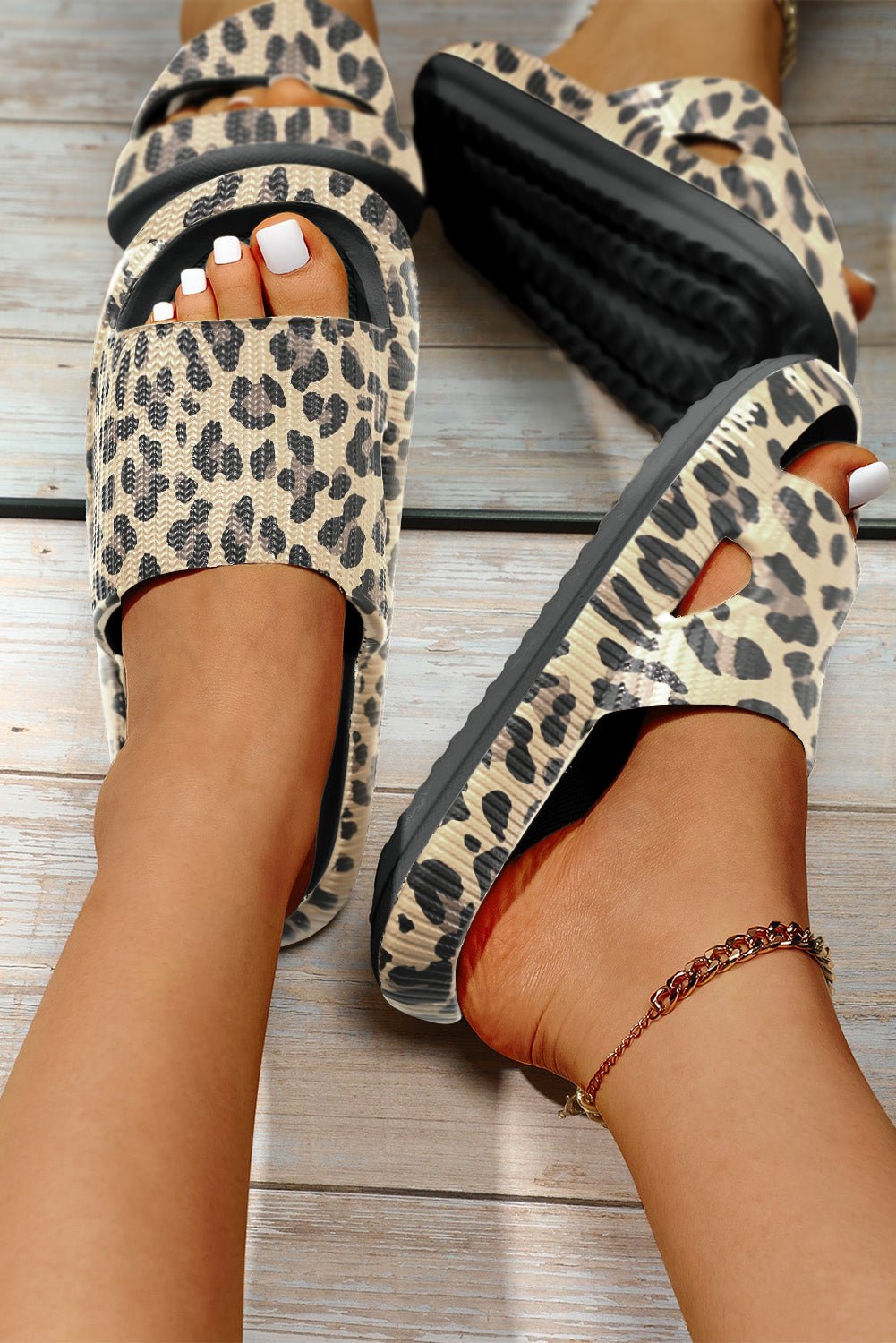 Black Print Thick Sole Slip On Slippers - Goddess Vibes