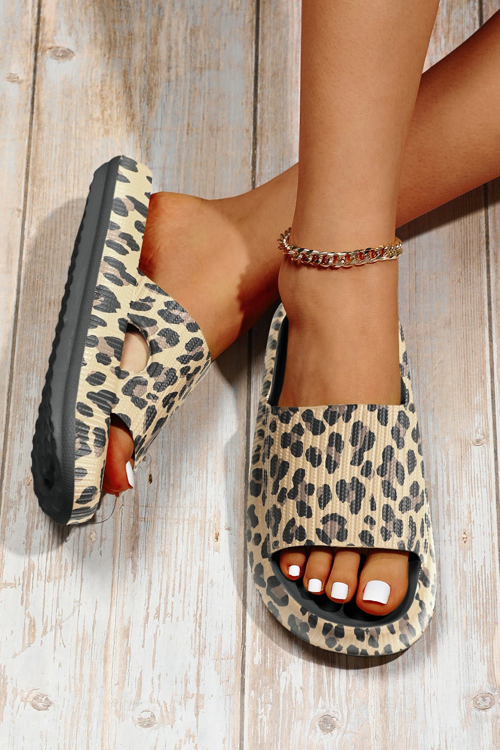 Black Print Thick Sole Slip On Slippers - Goddess Vibes