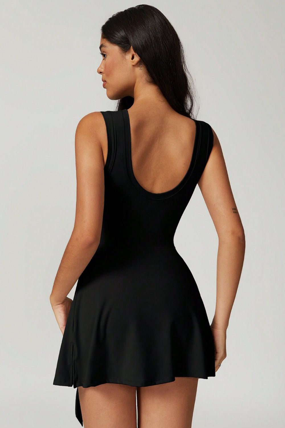 Black Sleeveless Knot Skirt Hem Sports Romper - Goddess Vibes