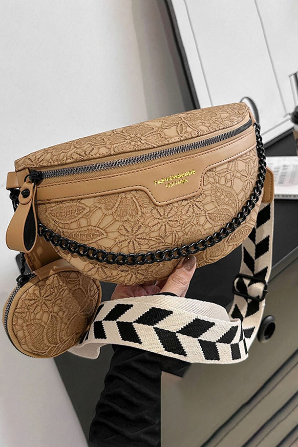 Camel Colorblock Strap Chain Shoulder Bag With Coin Purse - Goddess Vibes