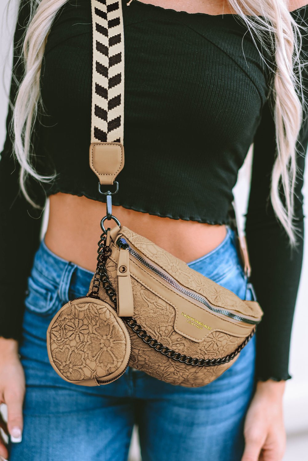 Camel Colorblock Strap Chain Shoulder Bag With Coin Purse - Goddess Vibes