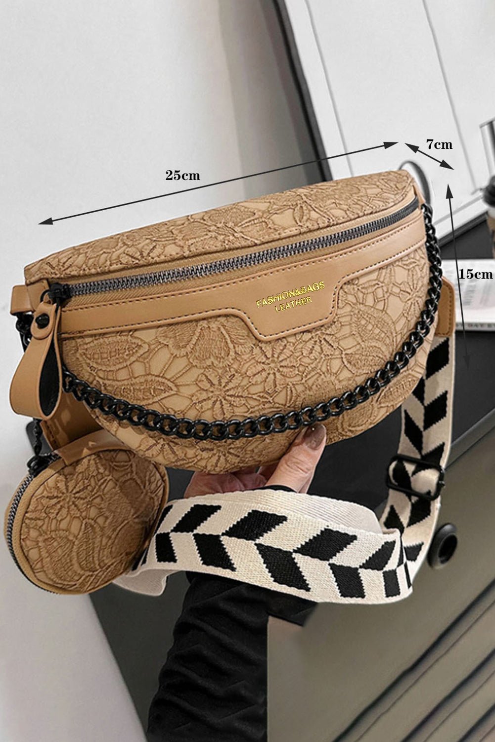 Camel Colorblock Strap Chain Shoulder Bag With Coin Purse - Goddess Vibes