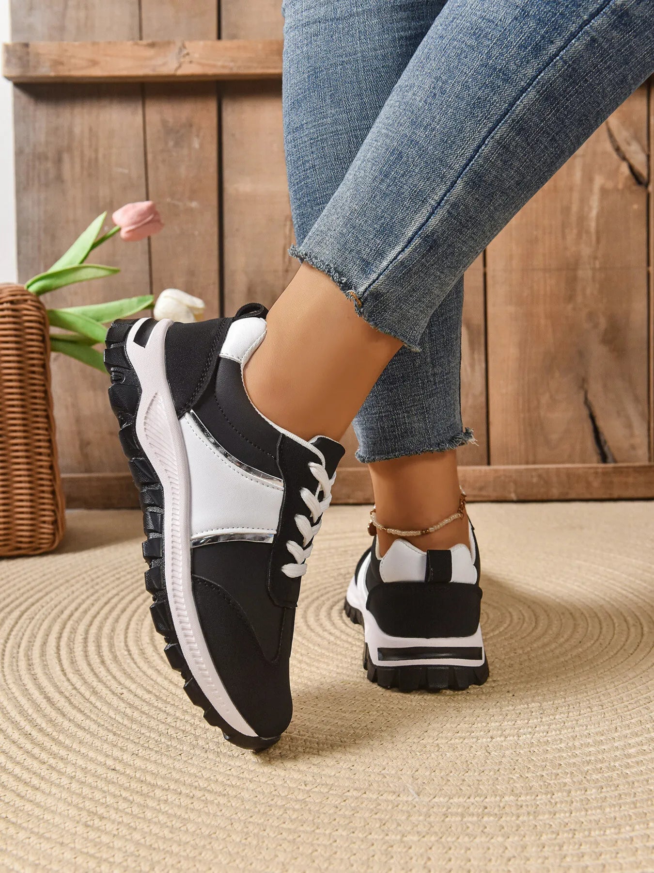 Contrast Lace Up Sneakers - Goddess Vibes