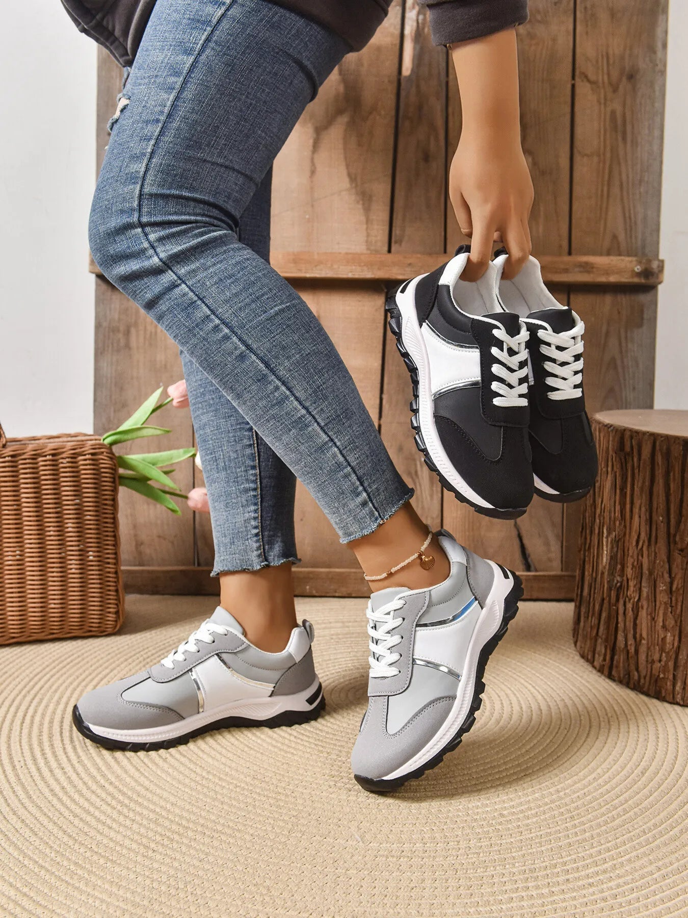 Contrast Lace Up Sneakers - Goddess Vibes