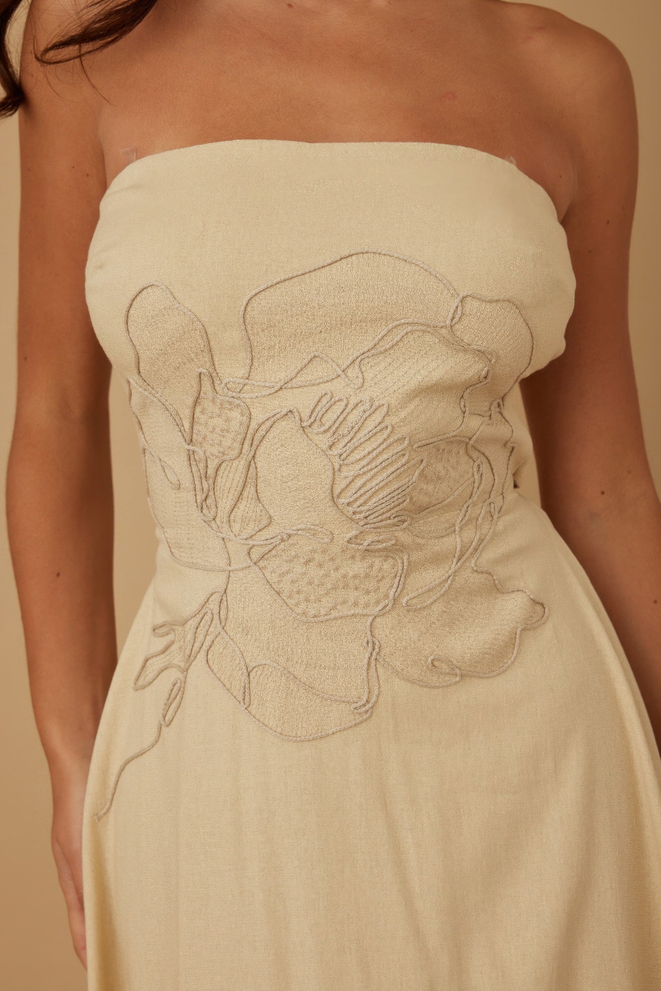 Flower Lining Linen Pattern Strapless Dress - Goddess Vibes