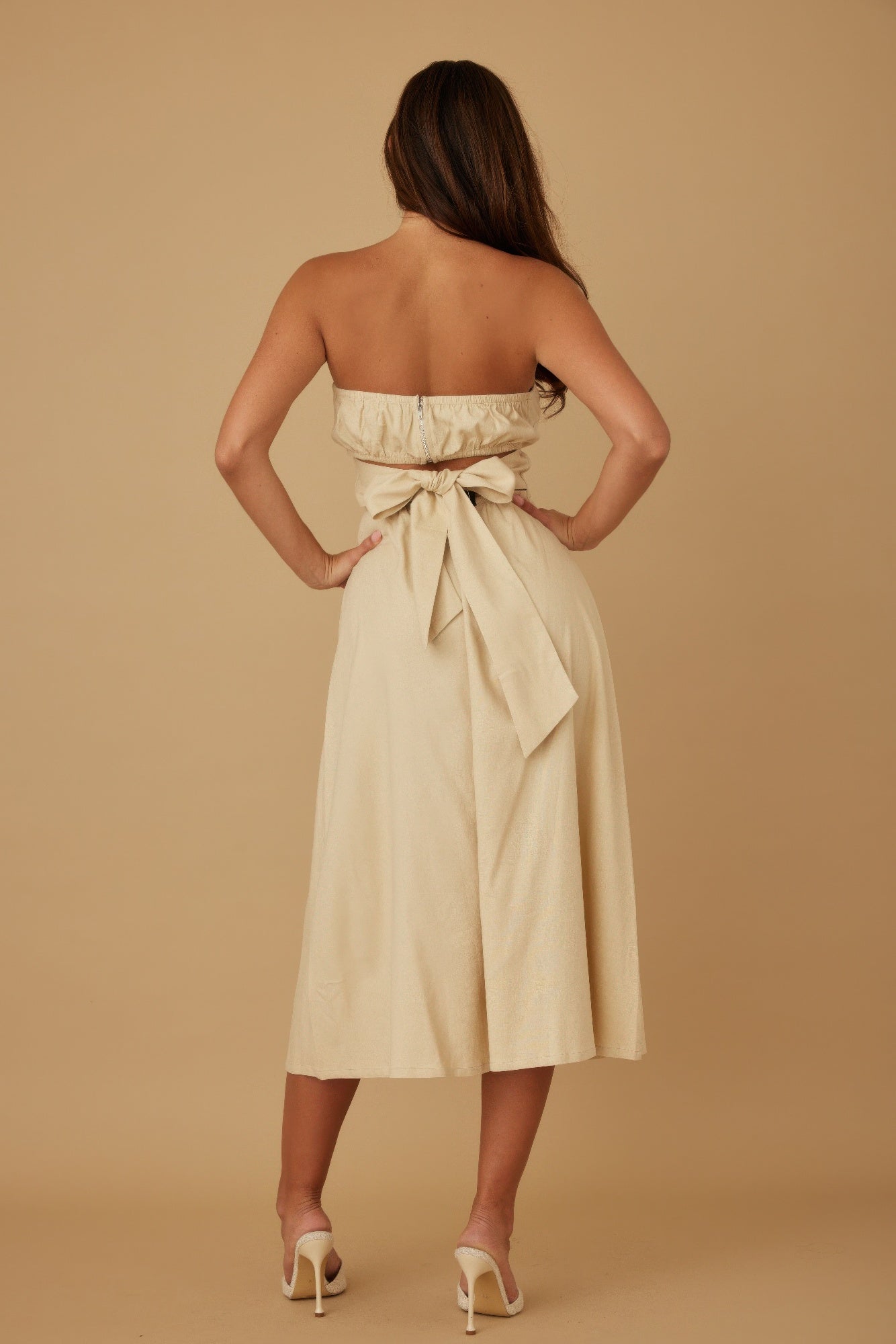 Flower Lining Linen Pattern Strapless Dress - Goddess Vibes