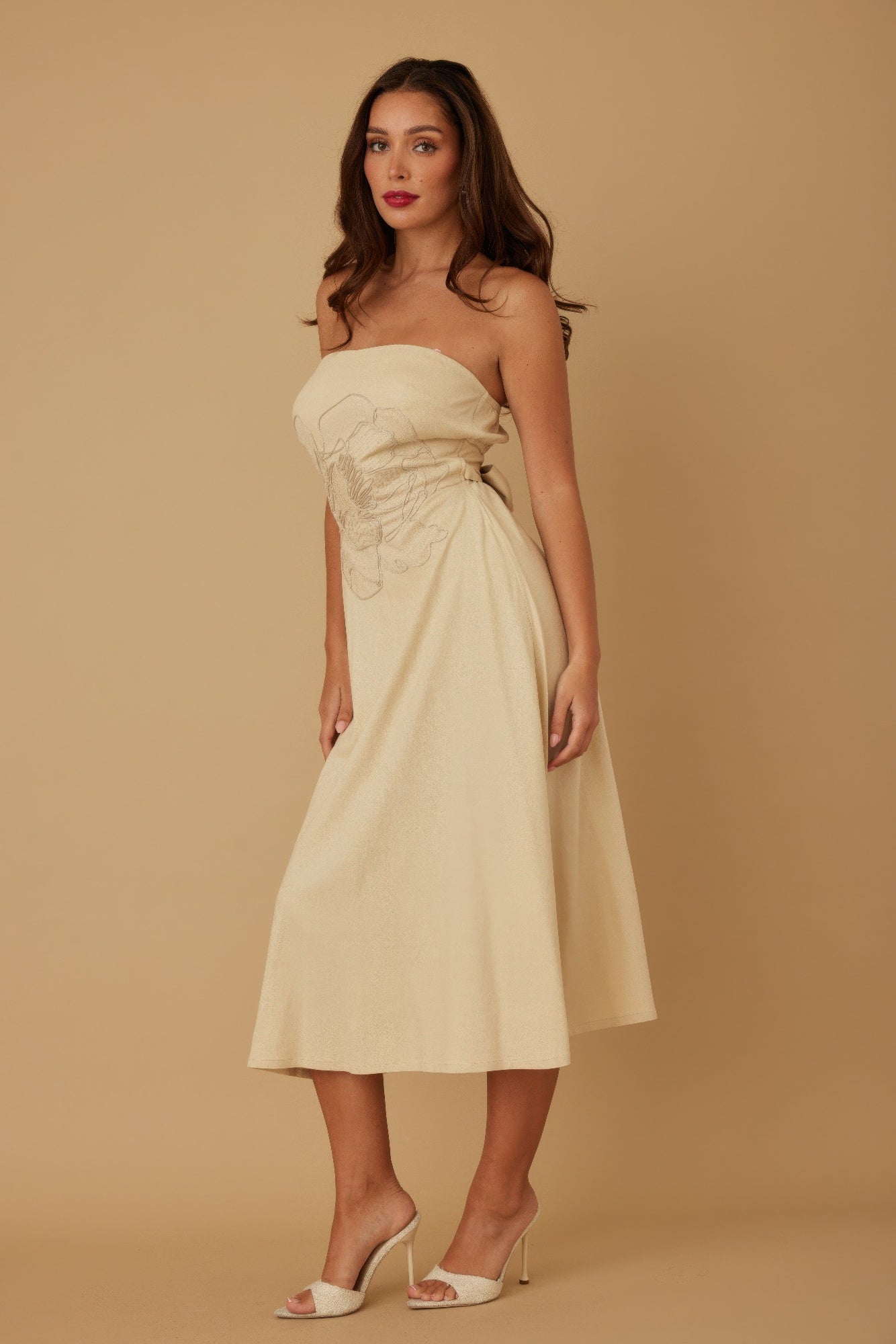 Flower Lining Linen Pattern Strapless Dress - Goddess Vibes