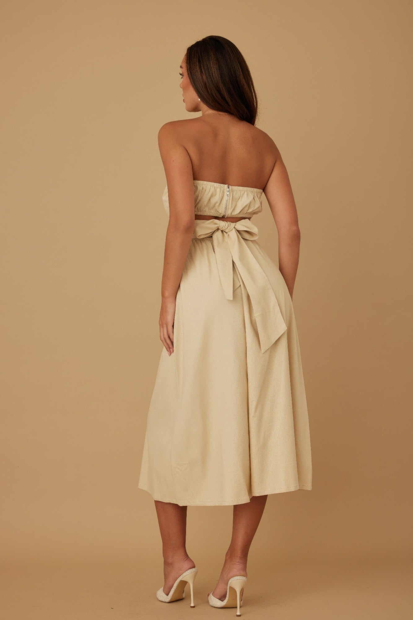 Flower Lining Linen Pattern Strapless Dress - Goddess Vibes
