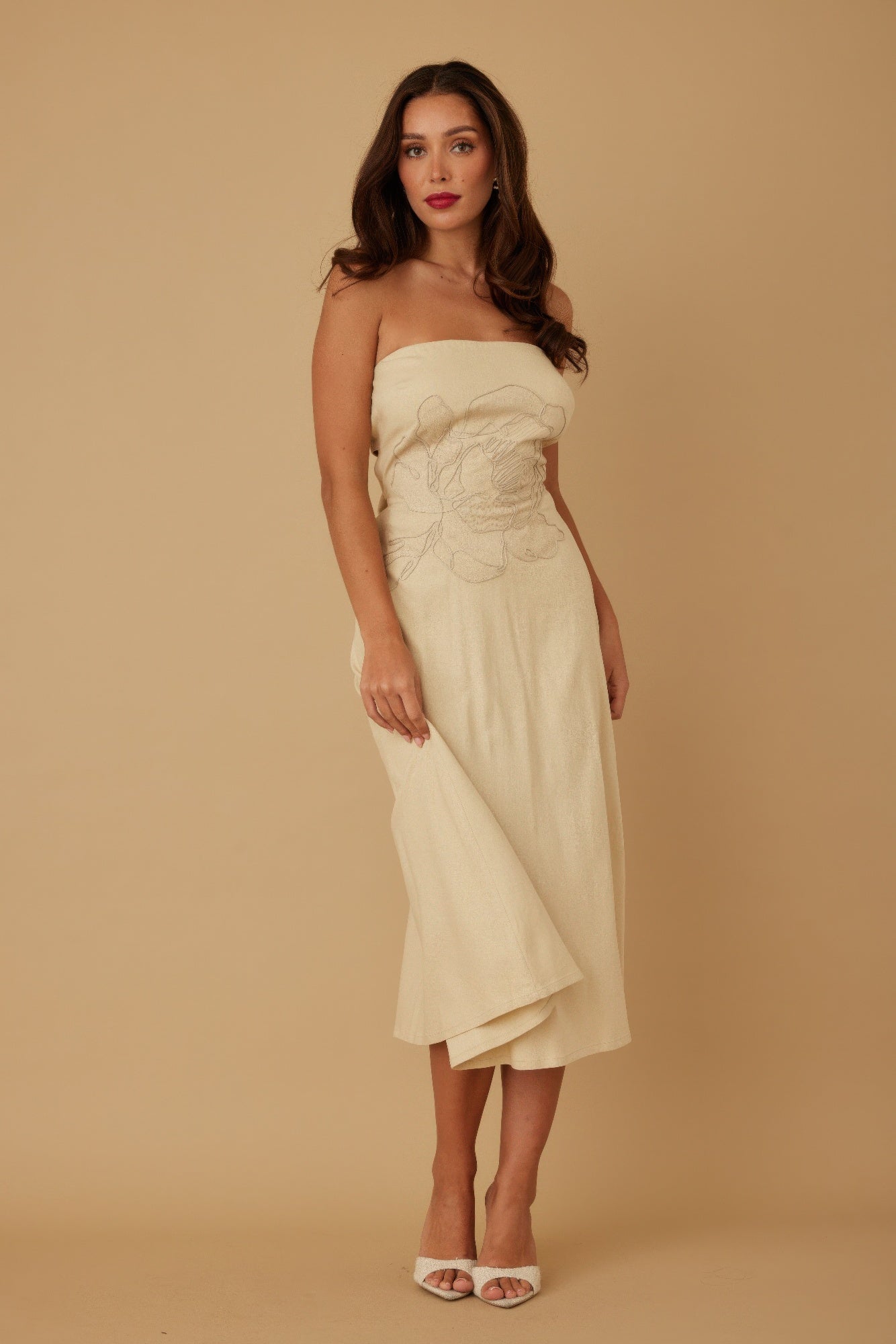 Flower Lining Linen Pattern Strapless Dress - Goddess Vibes
