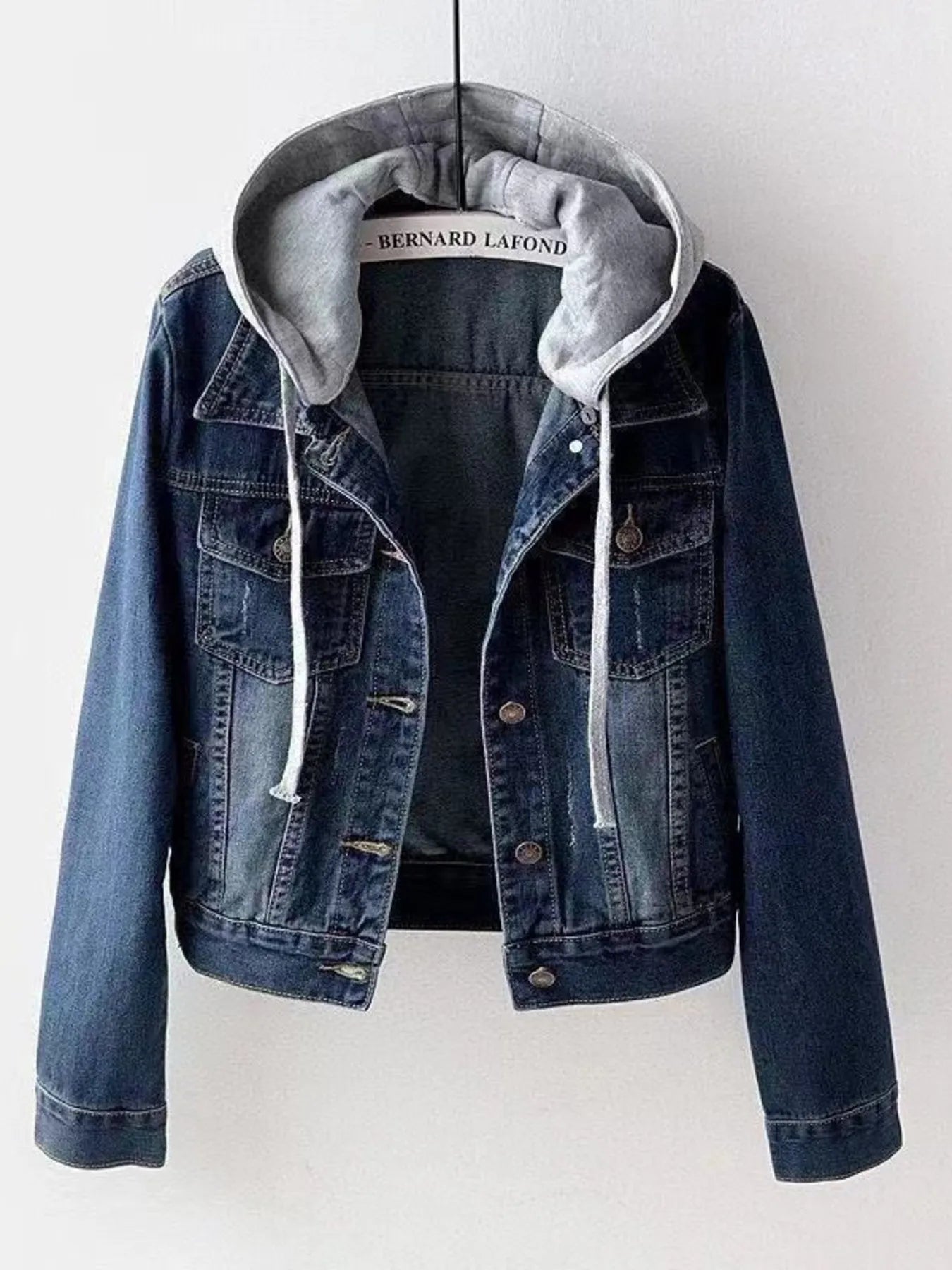 Full Size Button Up Drawstring Hooded Denim Jacket Plus Size - Goddess Vibes