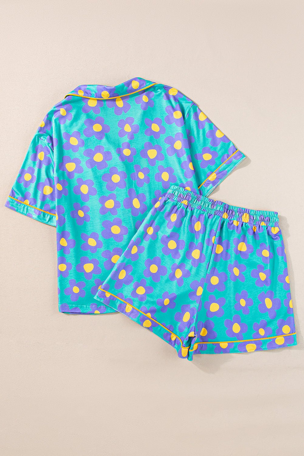 Green Flower Print Short Sleeve Shirt Pajamas Set - Goddess Vibes