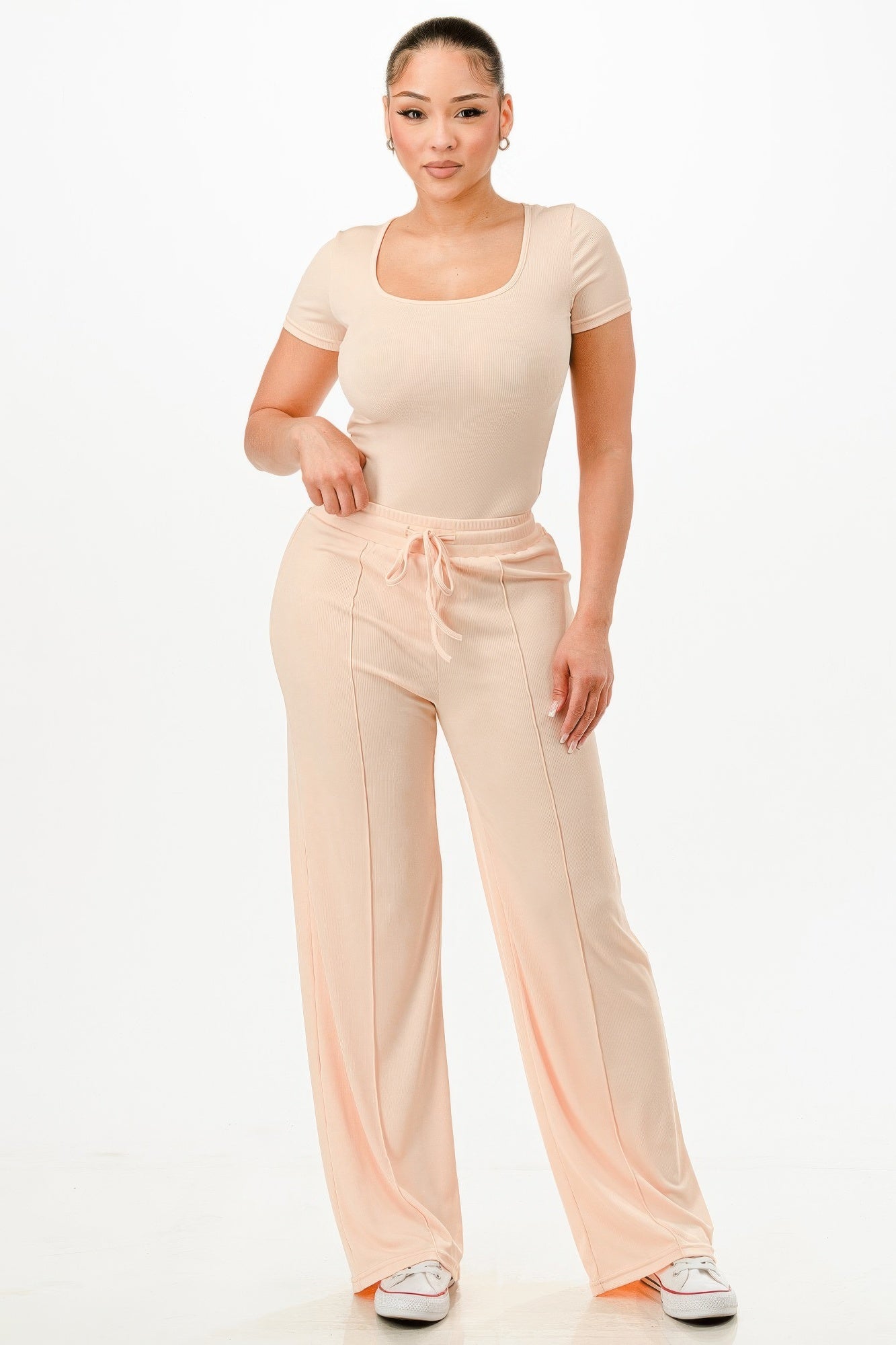 Ribbed Bodysuit And Pants Set - Goddess Vibes