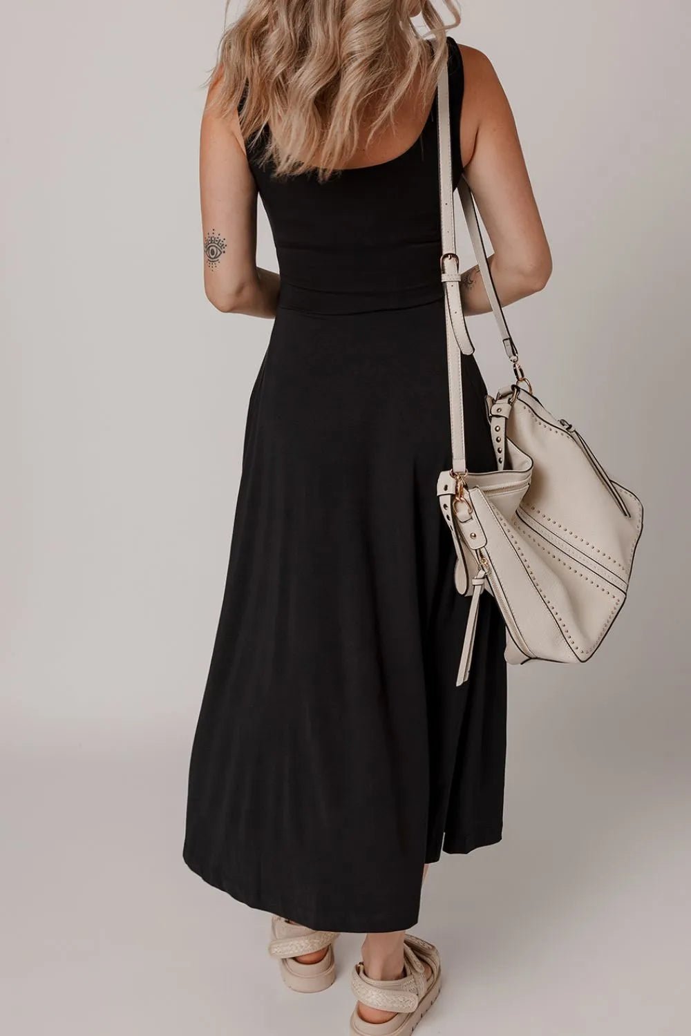 Side Slit Scoop Neck Wide Strap Dress - Goddess Vibes