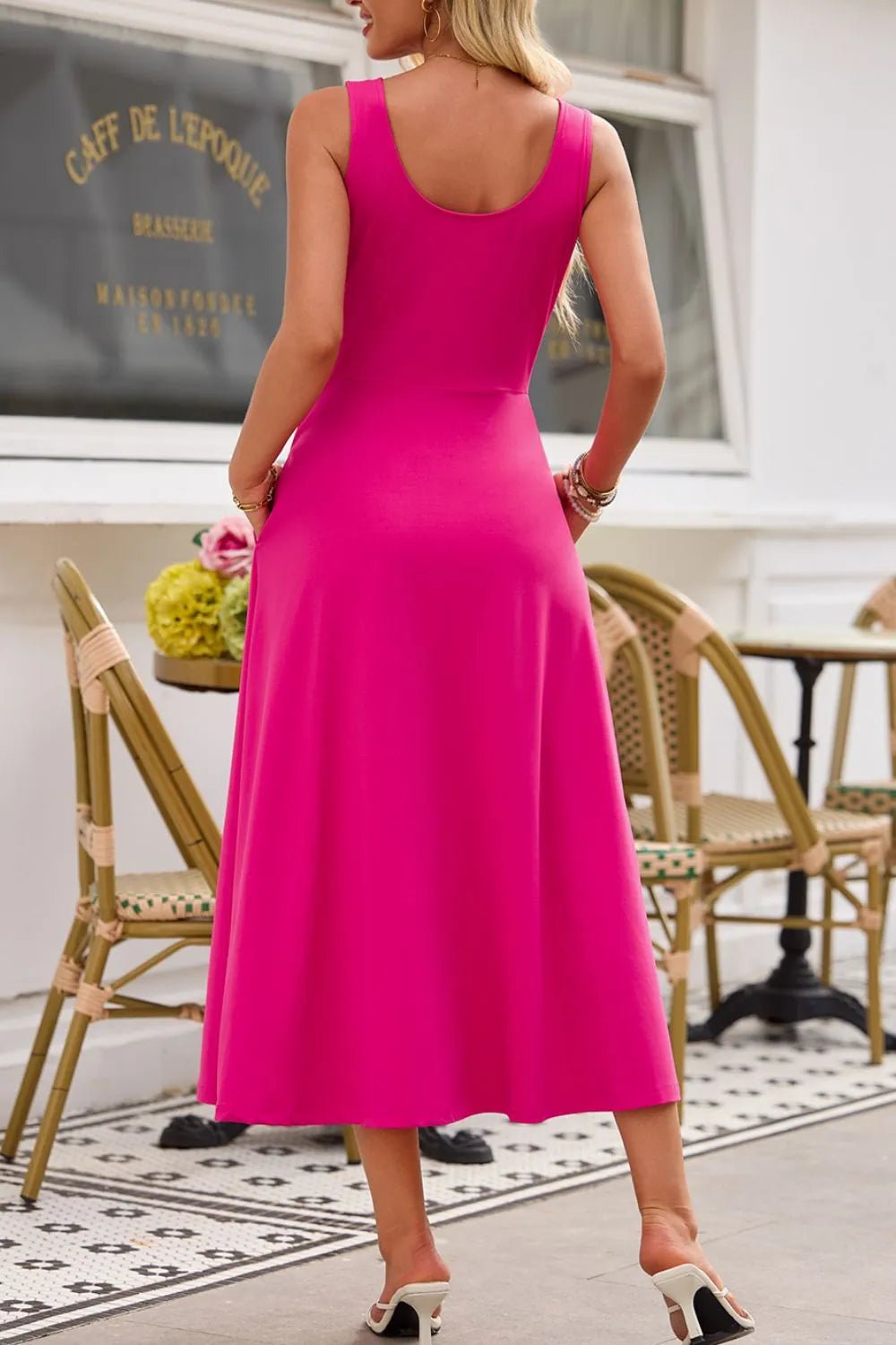 Side Slit Scoop Neck Wide Strap Dress - Goddess Vibes