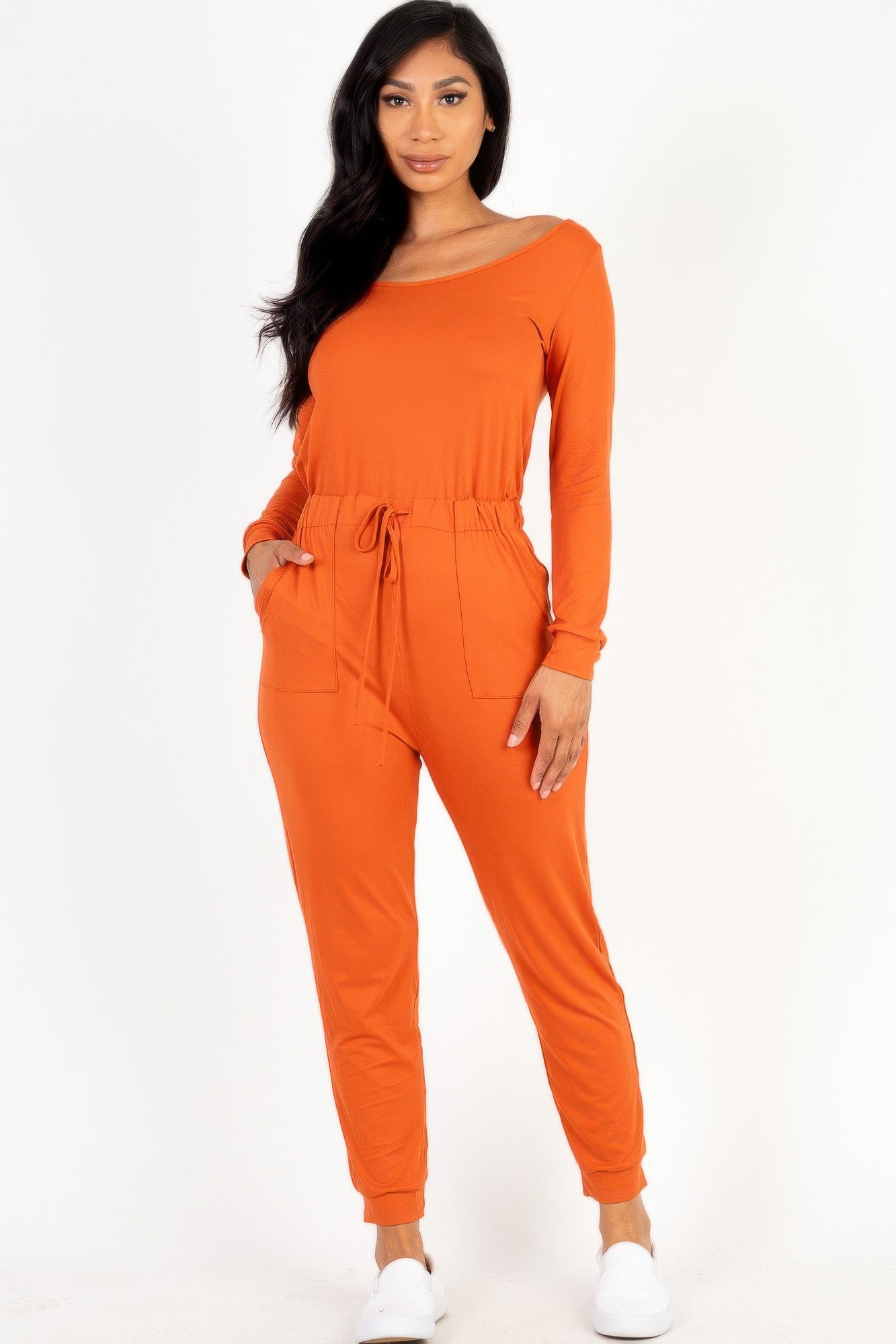 Tie Waist Long Sleeve Jumpsuit - Goddess Vibes