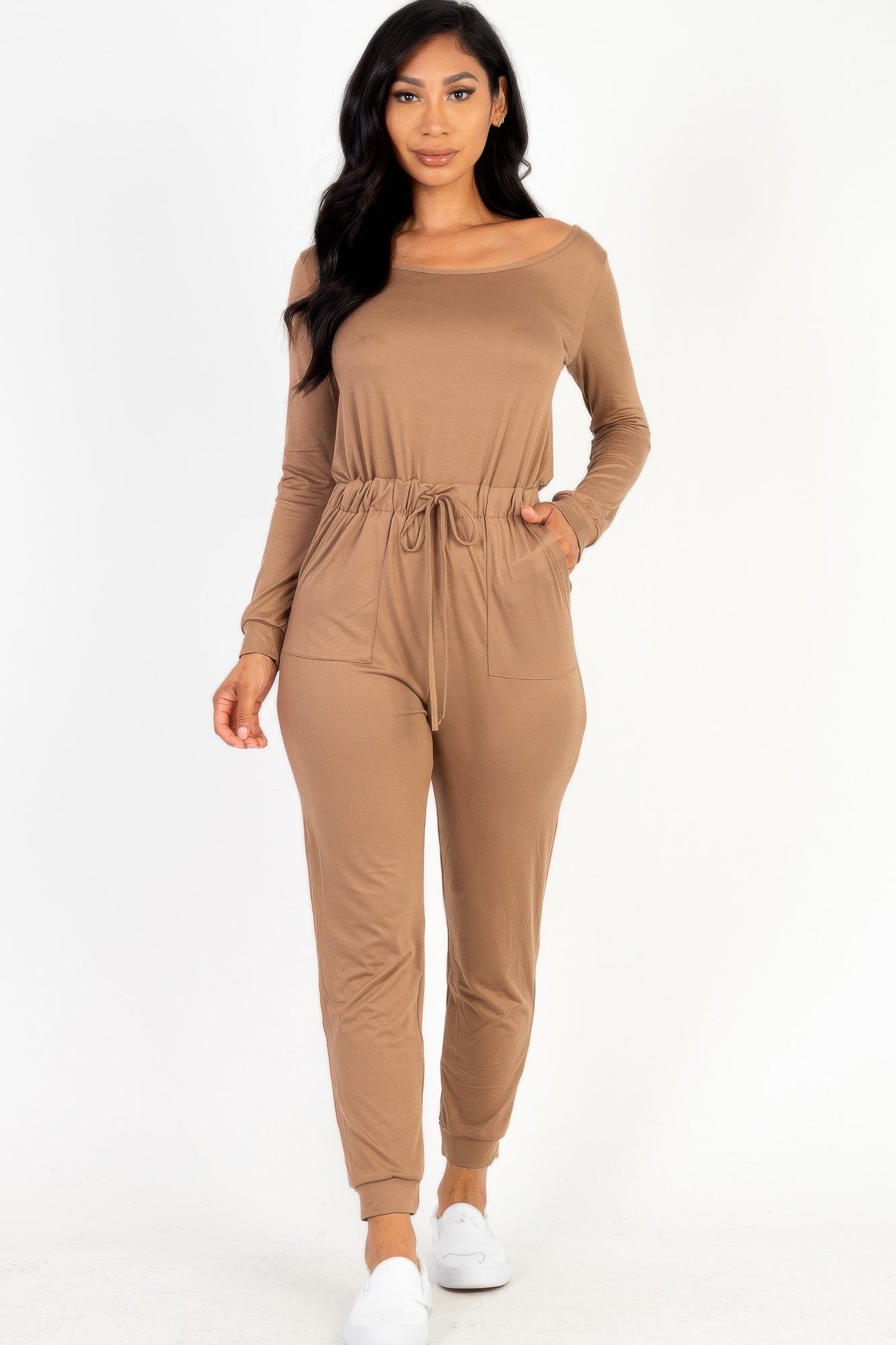 Tie Waist Long Sleeve Jumpsuit - Goddess Vibes