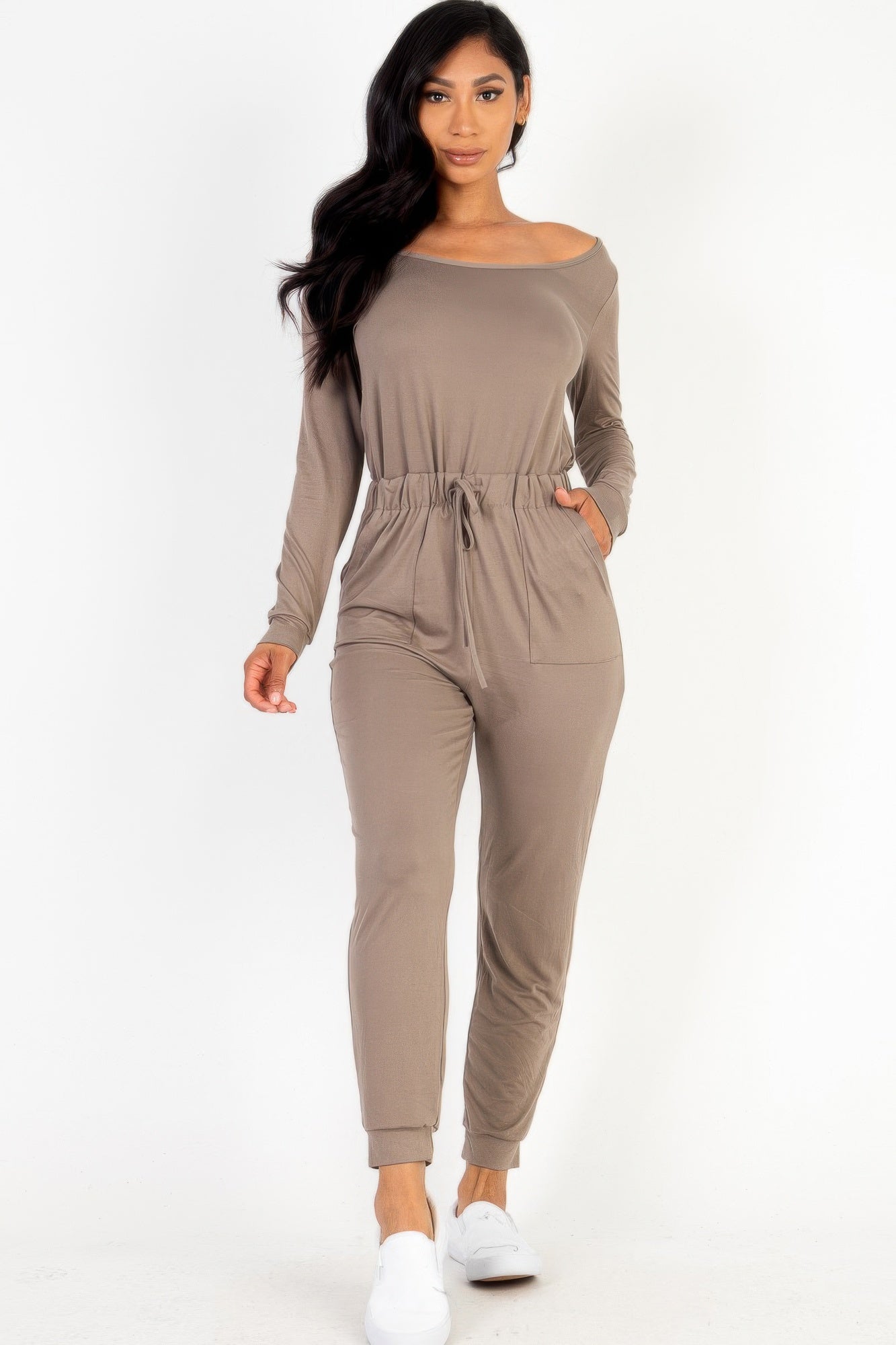 Tie Waist Long Sleeve Jumpsuit - Goddess Vibes