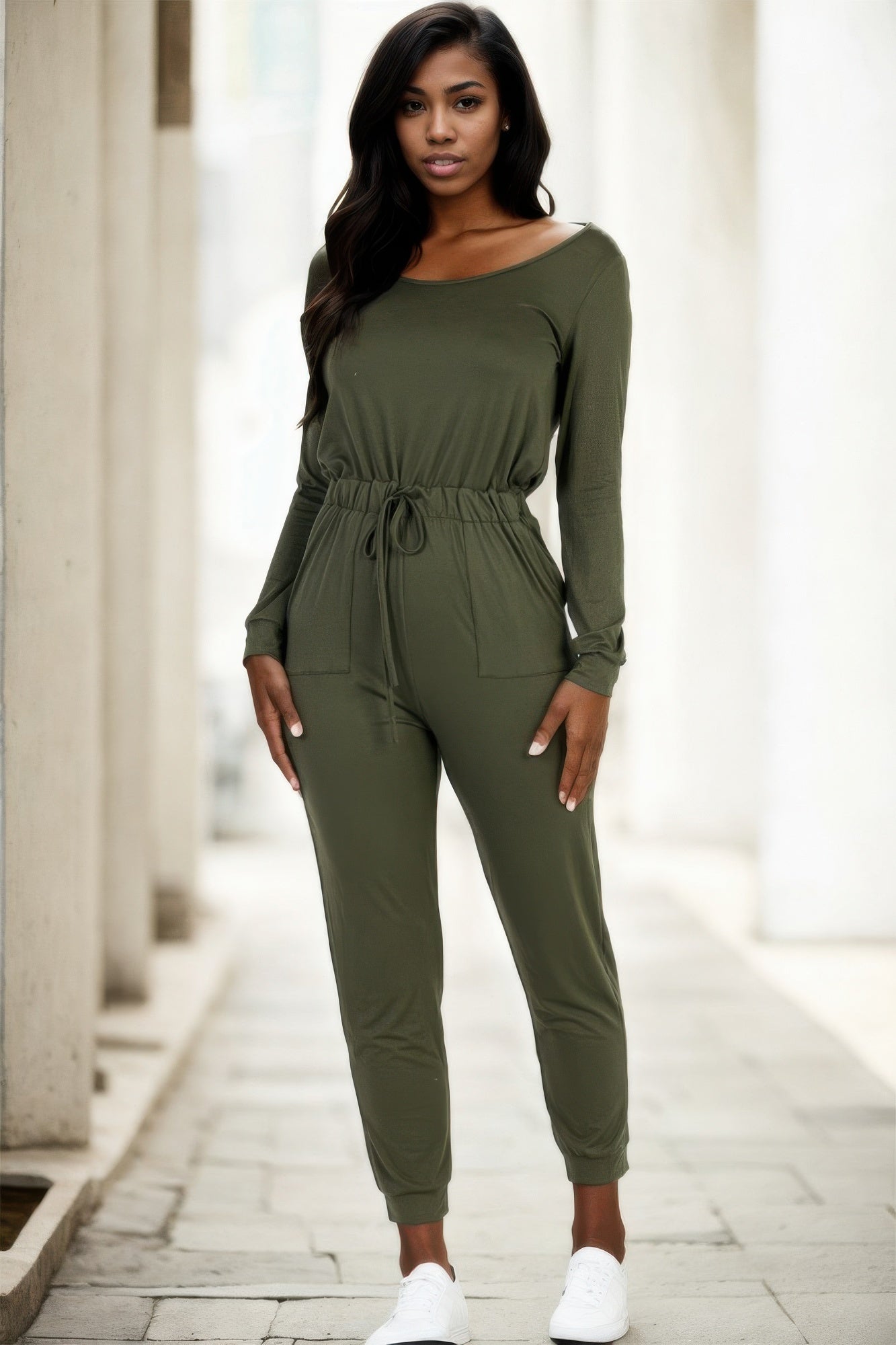 Tie Waist Long Sleeve Jumpsuit - Goddess Vibes
