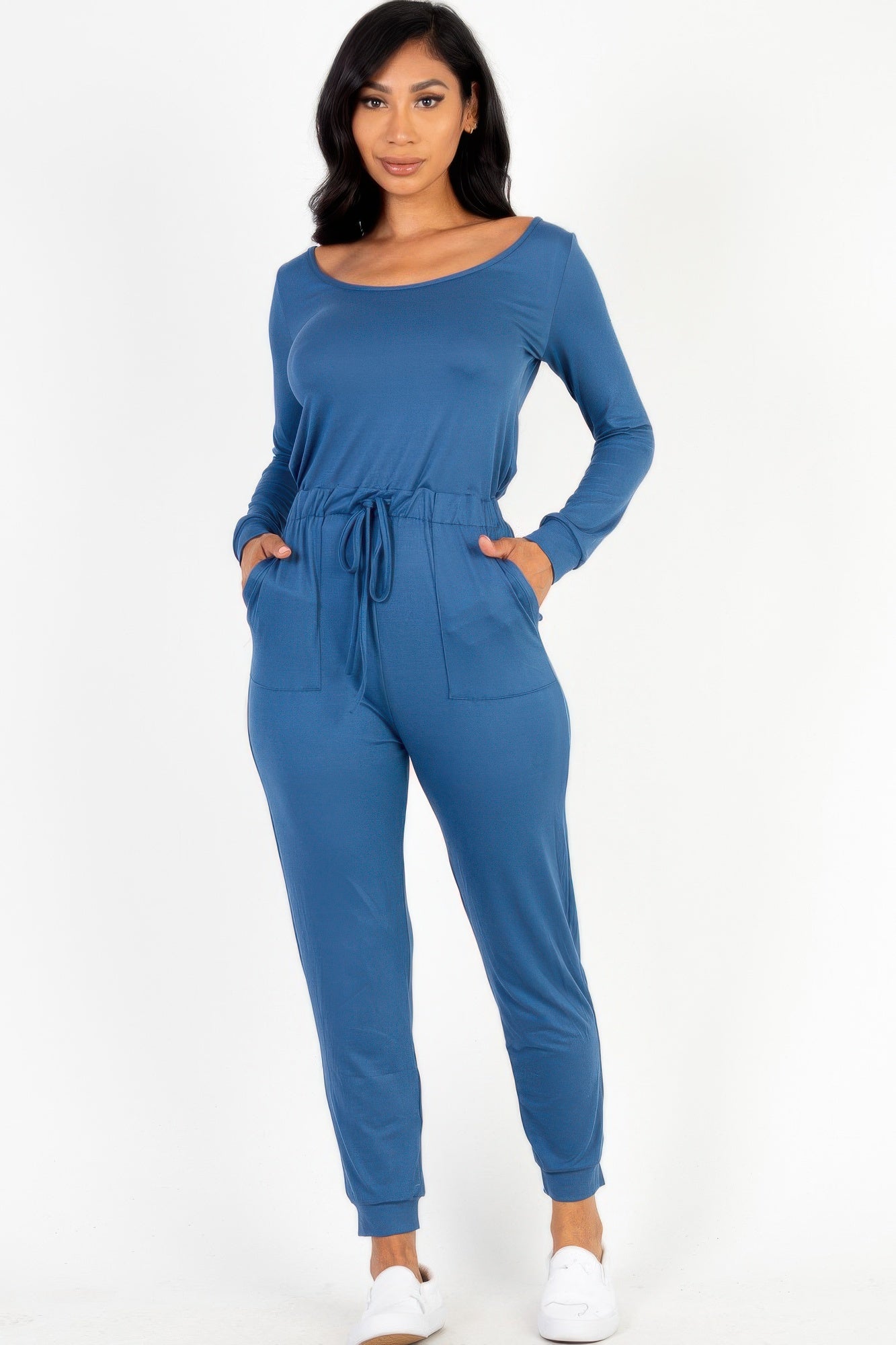 Tie Waist Long Sleeve Jumpsuit - Goddess Vibes
