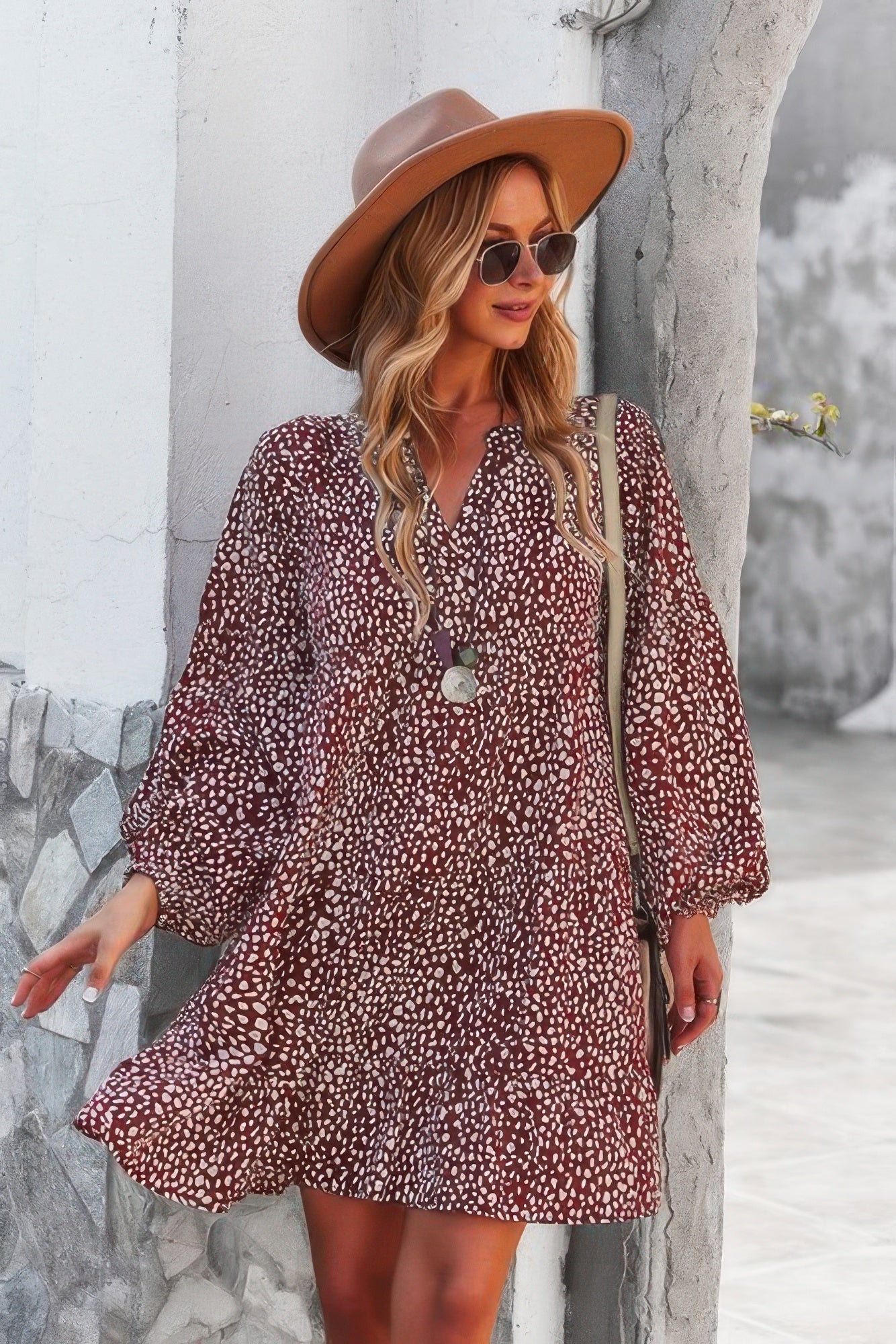 V Neck Drop Shoulder Cheetah Print Tunic Dress - Goddess Vibes