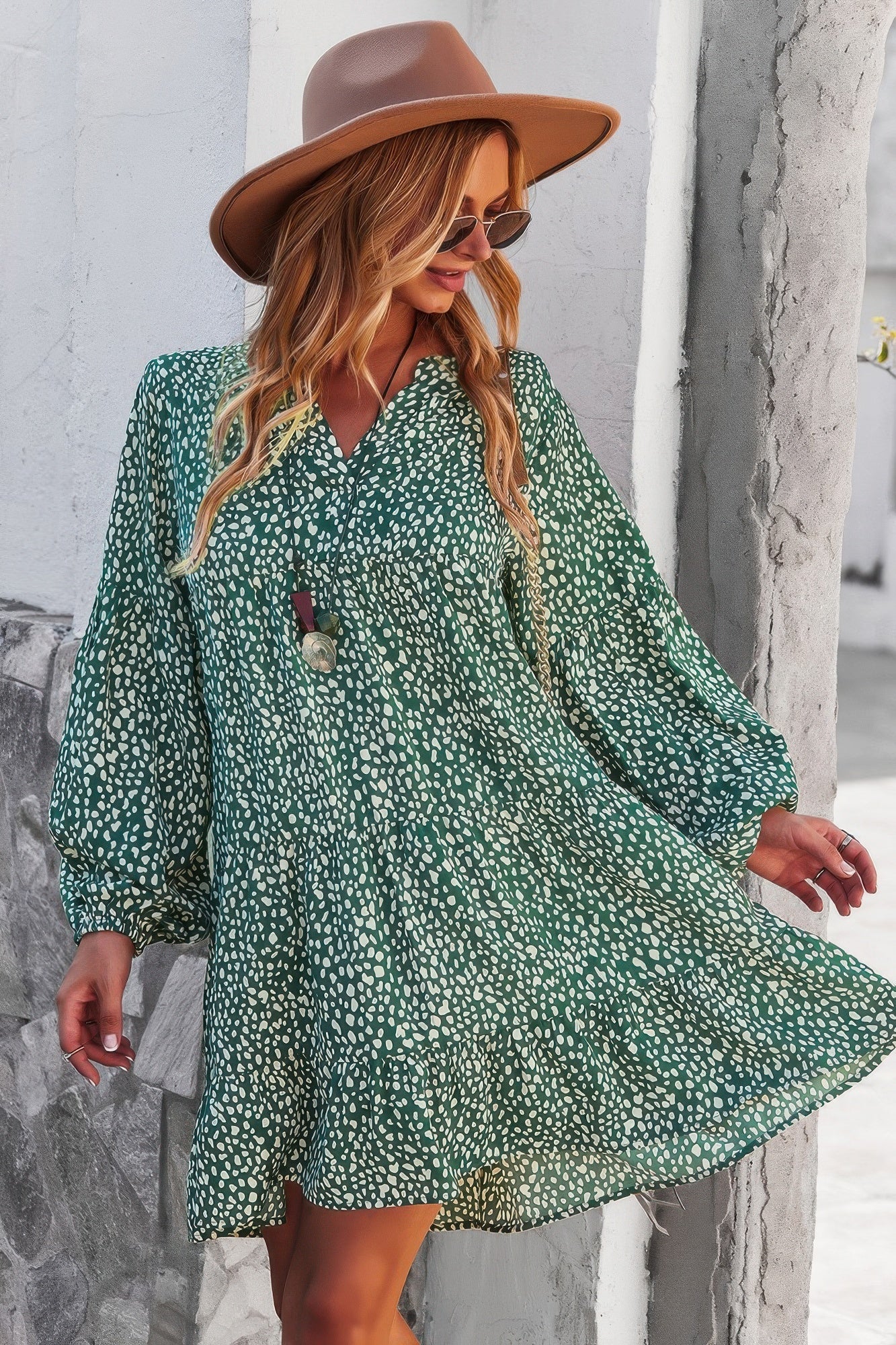V Neck Drop Shoulder Cheetah Print Tunic Dress - Goddess Vibes