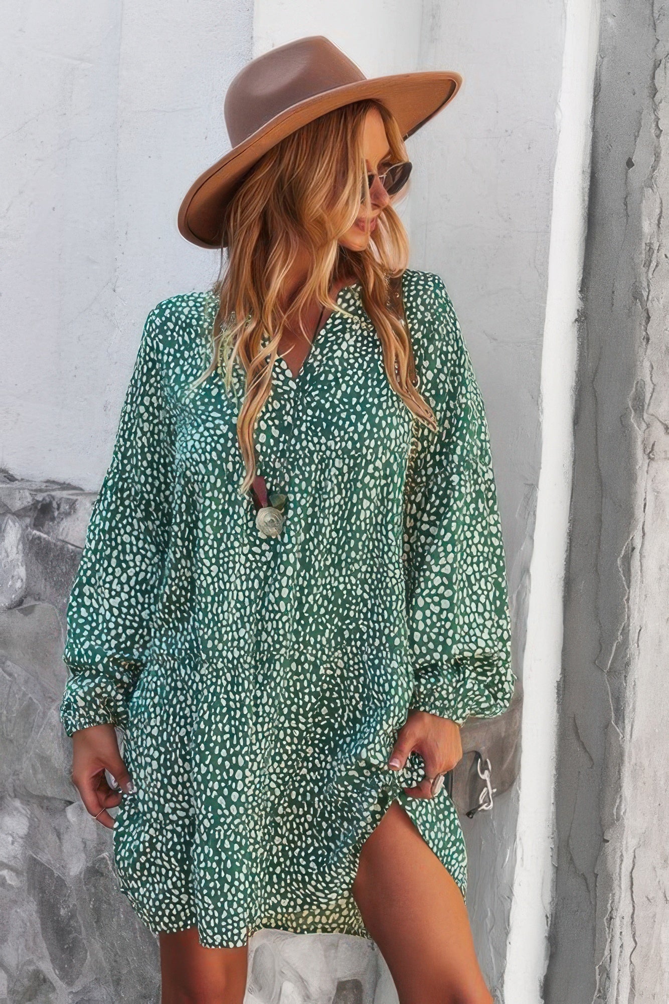 V Neck Drop Shoulder Cheetah Print Tunic Dress - Goddess Vibes