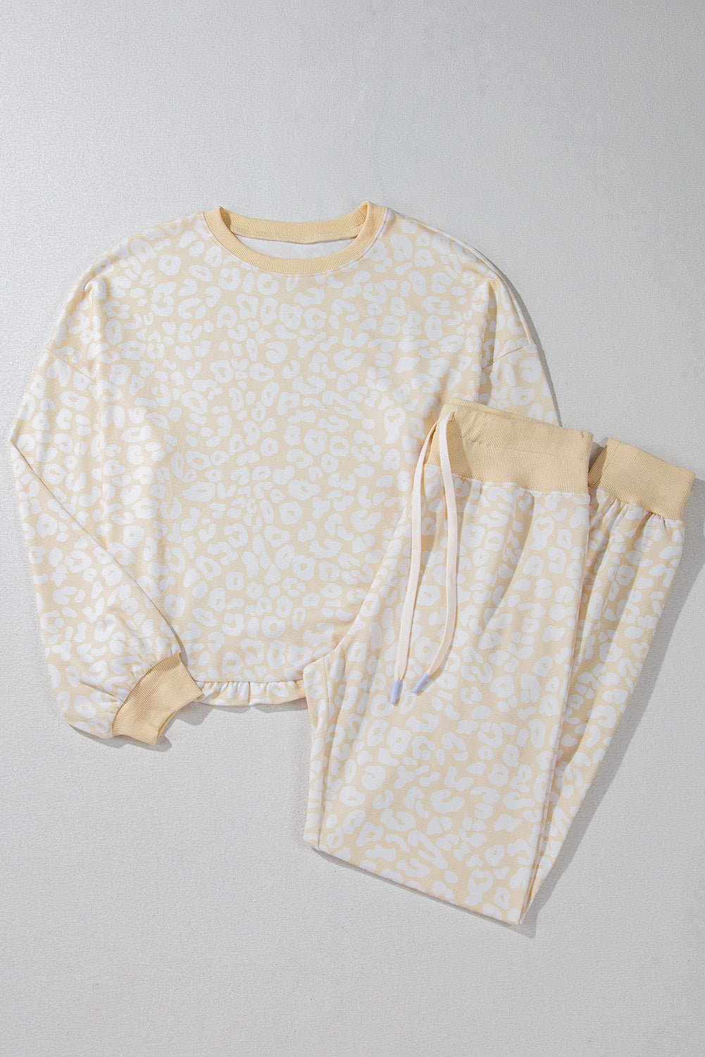 White Cheetah Print Two Piece Loose Fit Cozy Loungewear - Goddess Vibes