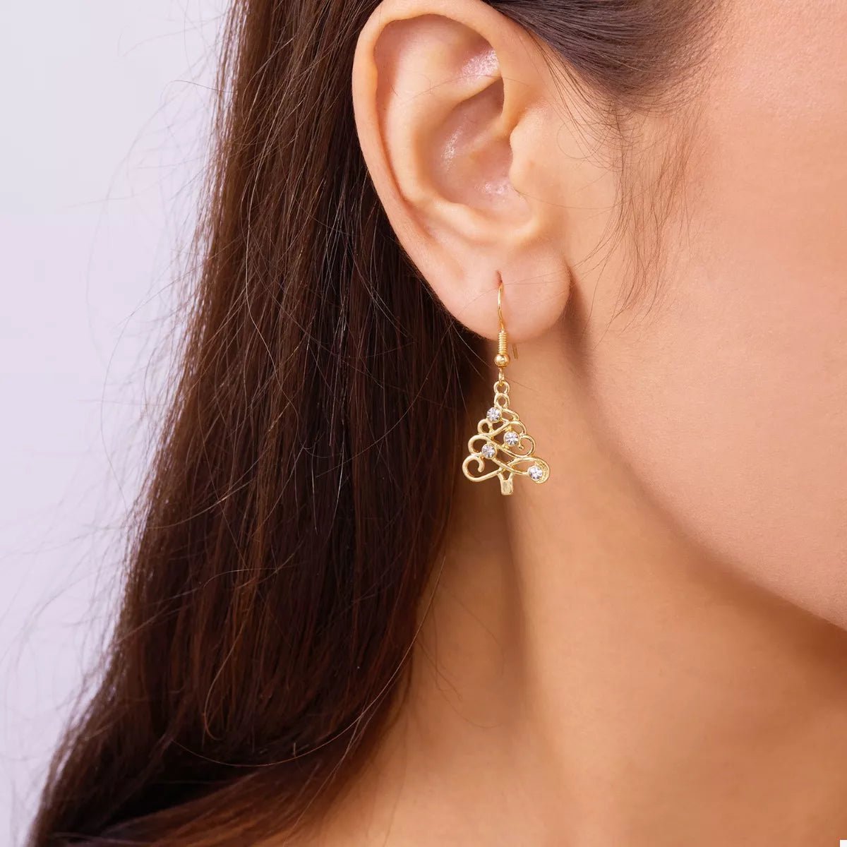 18K Gold - Plated Rhinestone Christmas Tree Dangle Earrings - Goddess Vibes