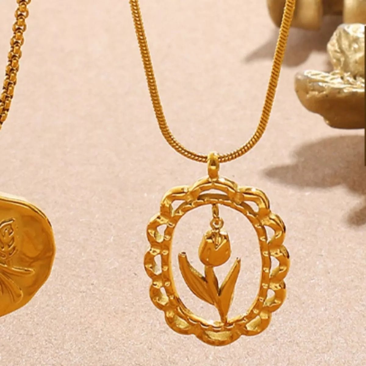 18K Gold - Plated Stainless Steel Flower Pendant Necklace - Goddess Vibes