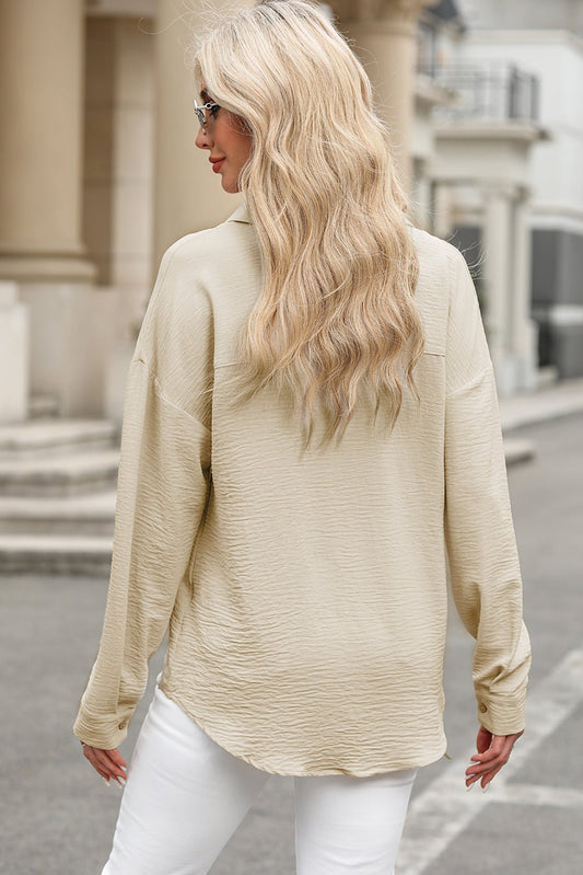 Beige Pure Color Patch Pocket Shirt - Goddess Vibes
