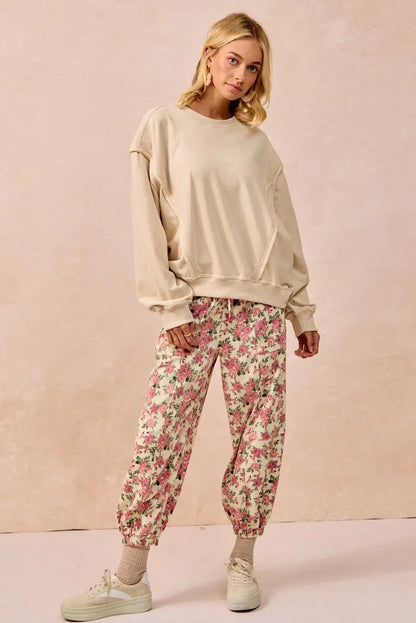 BiBi Floral Printed Twill Drawstring Pants With Elastic Band - Goddess Vibes