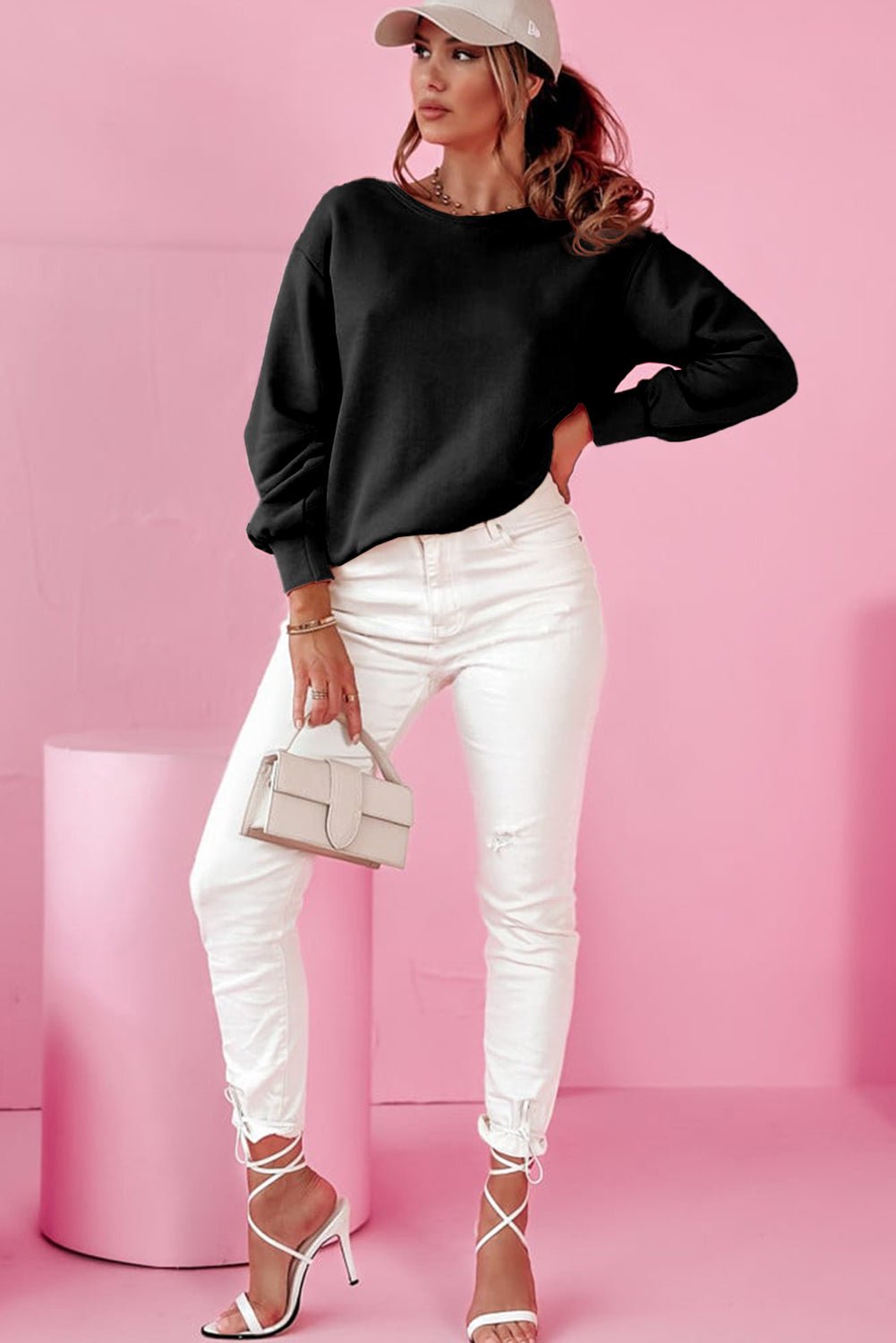 Black Bowknot Dewback Round Neck Sweatshirt - Goddess Vibes