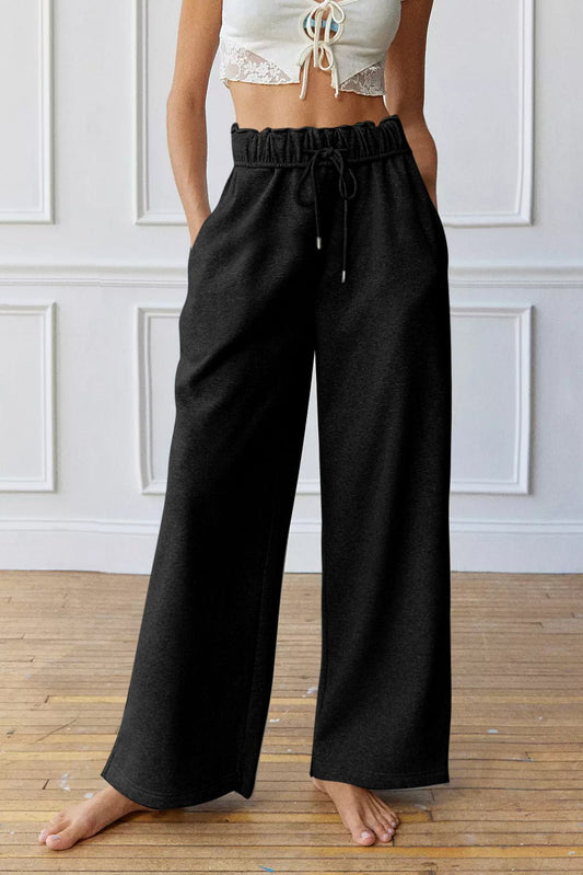 Black Elastic High Waist Drawstring Sweatpants - Goddess Vibes