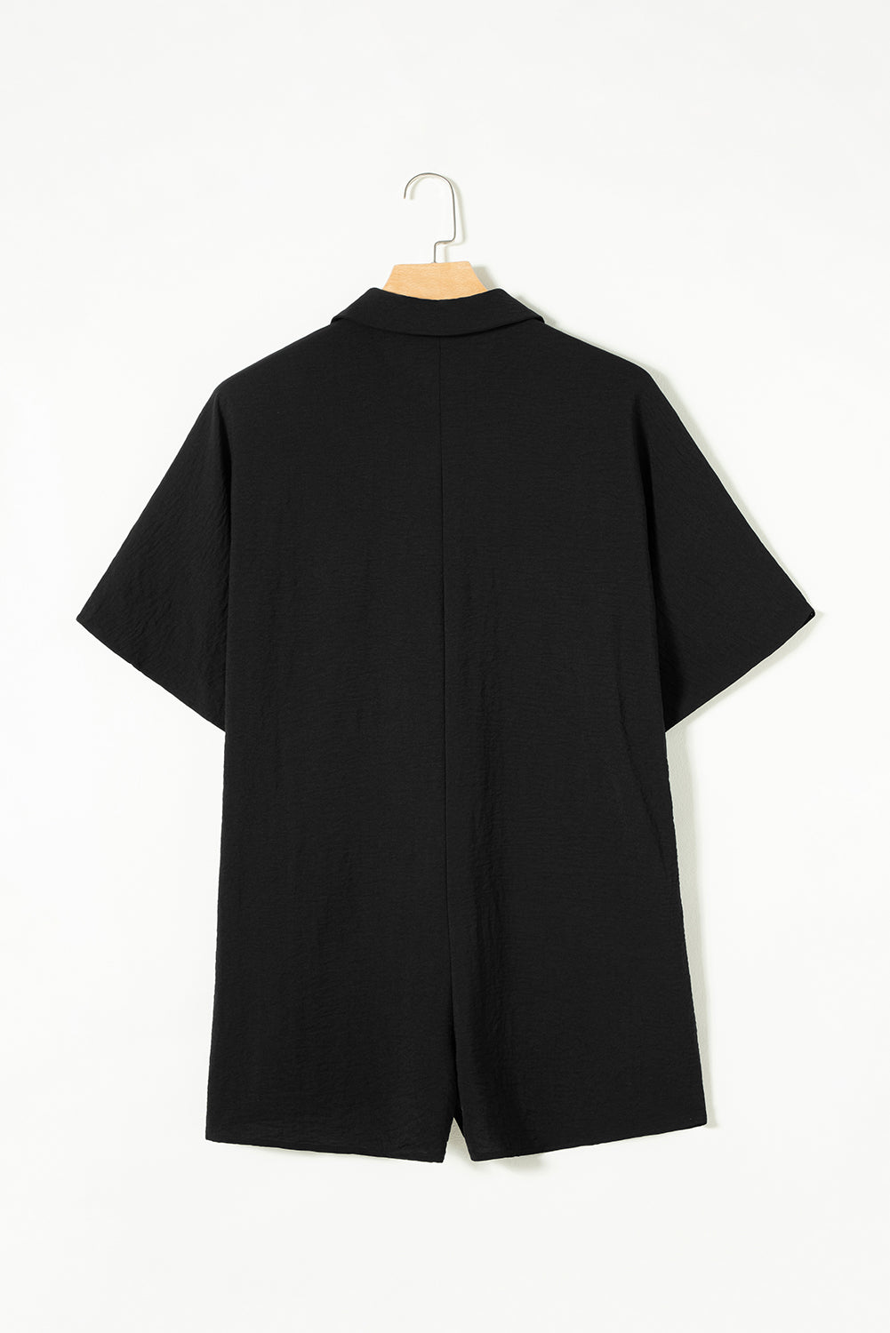 Black Half Button Collared Loose Romper - Goddess Vibes