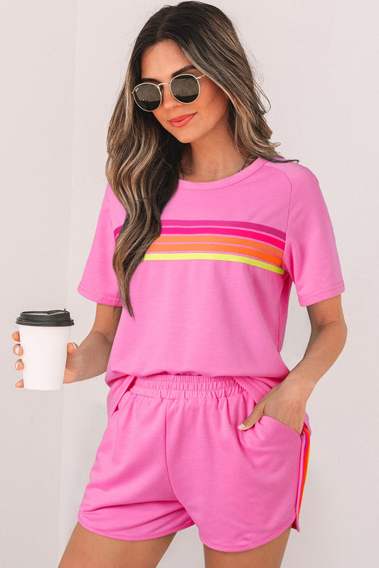 Bonbon Striped Patch Front Casual Tee - Goddess Vibes