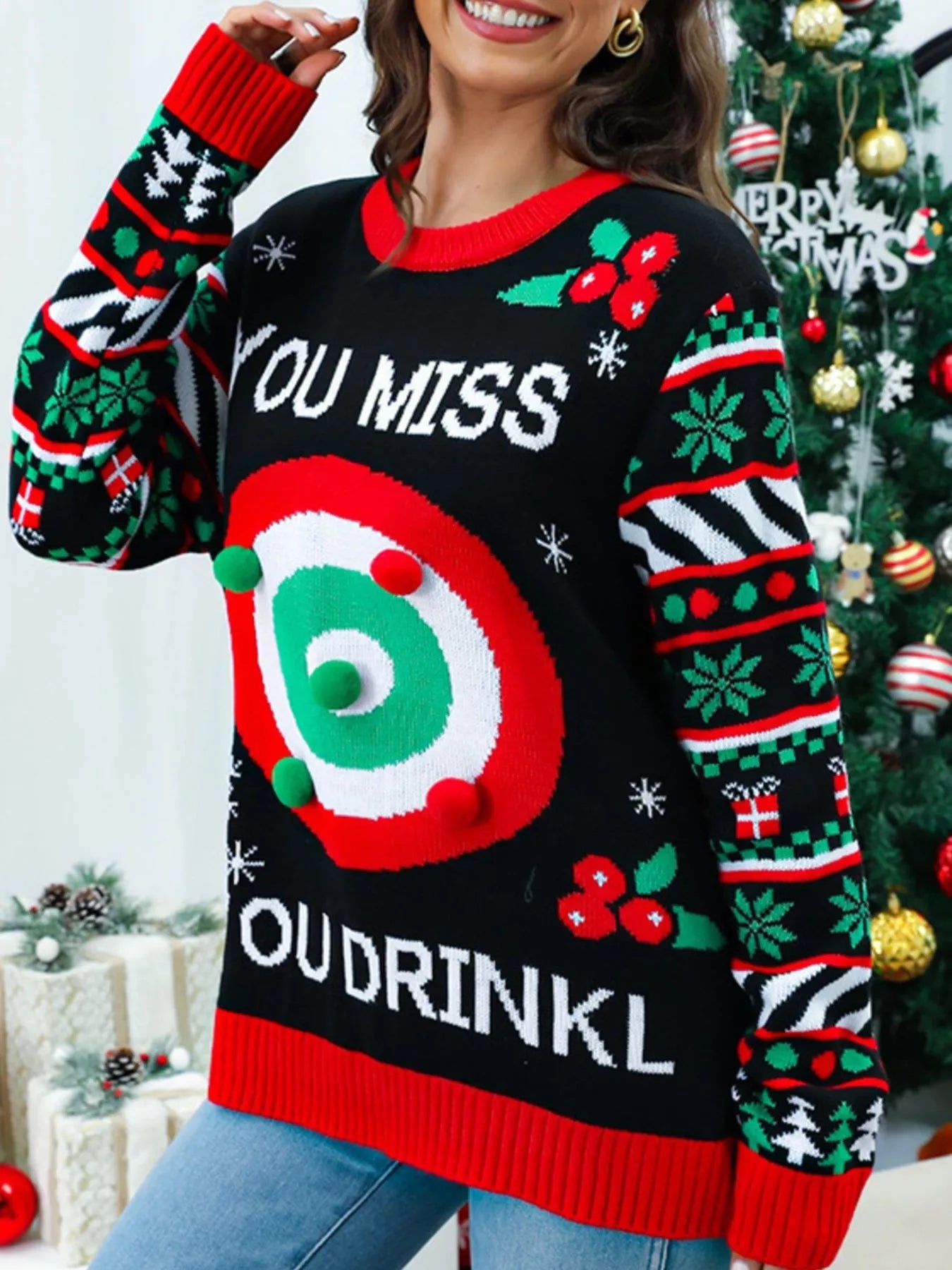 Christmas Ribbed Hem Long Sleeve Sweater - Goddess Vibes