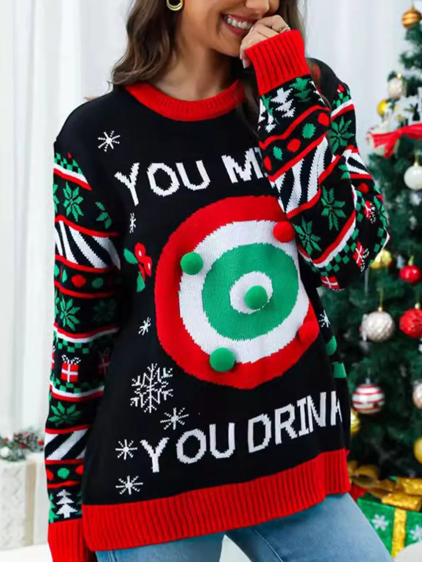 Christmas Ribbed Hem Long Sleeve Sweater - Goddess Vibes