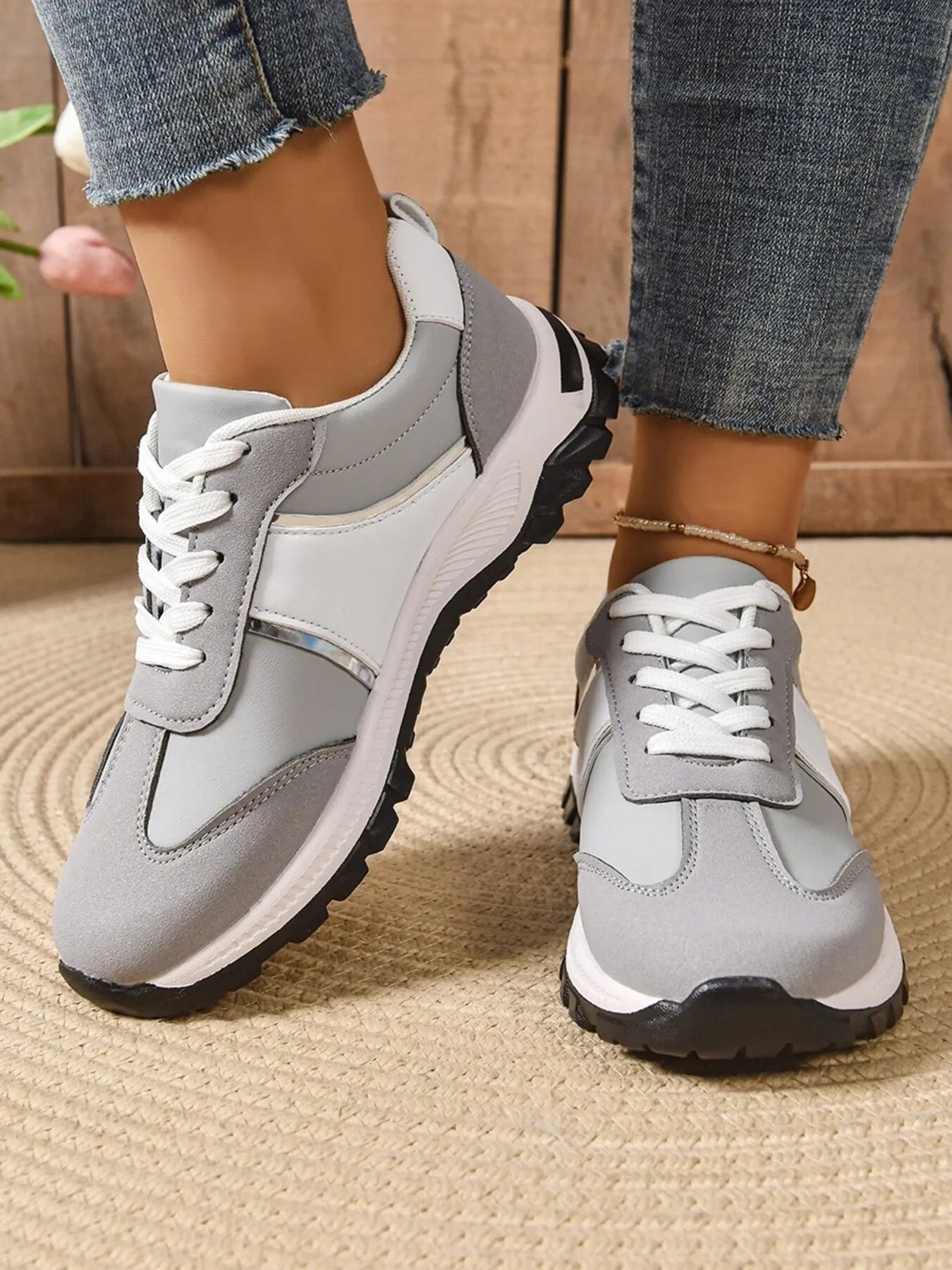 Contrast Lace Up Sneakers - Goddess Vibes