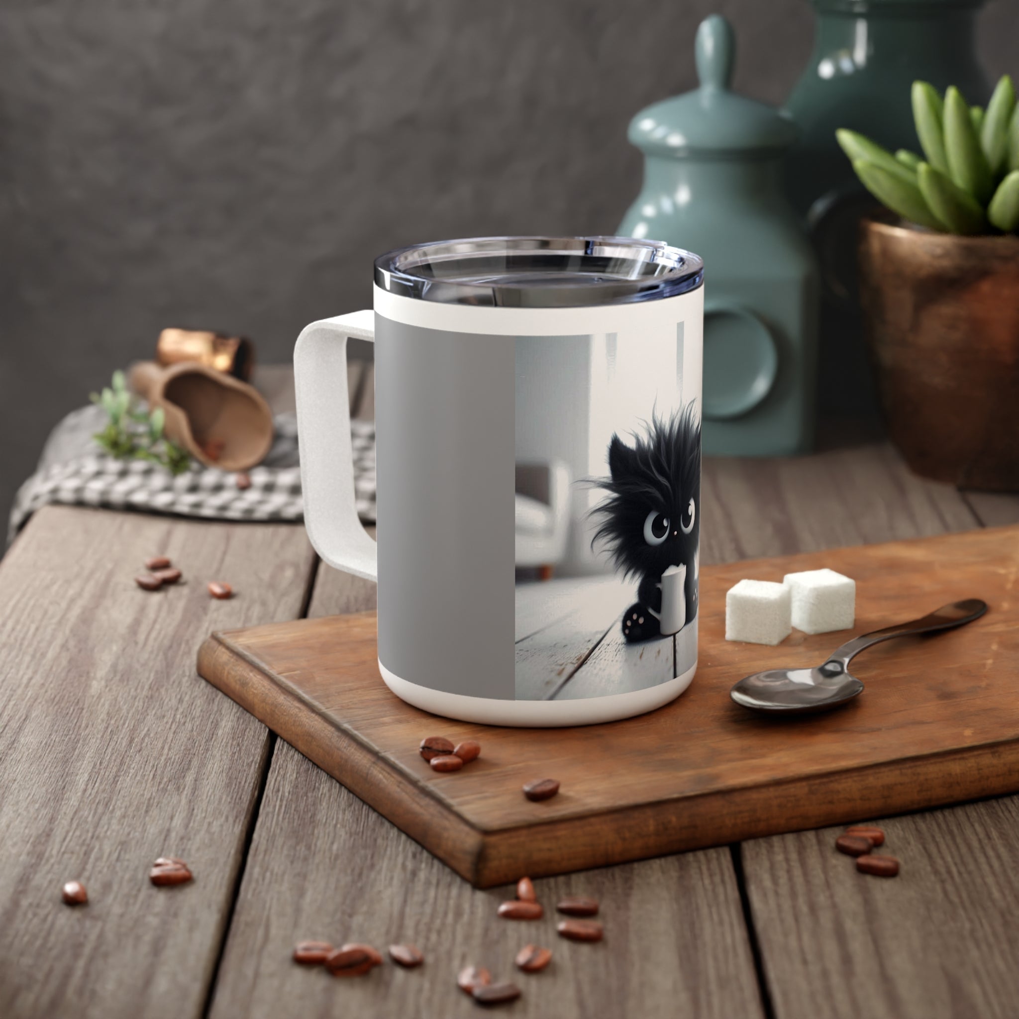 Cute Cat - Themed Insulated Coffee Mug, 10oz - Perfect for Cat Lovers, Gifts for Birthdays, Pet Lovers, Housewarming, Cozy Mornings - Goddess Vibes