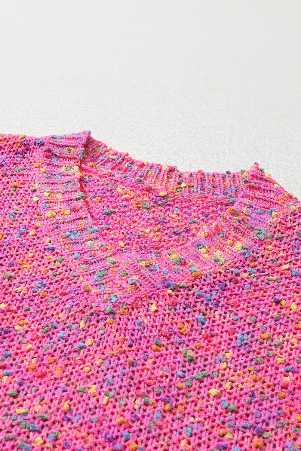 Dark Pink Colorful Spots Knitted V Neck Casual Sweater - Goddess Vibes