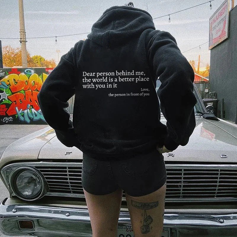 Dear Person Behind Me Hoodie – Cozy Unisex Plush Letter Print Sweatshirt - Goddess Vibes