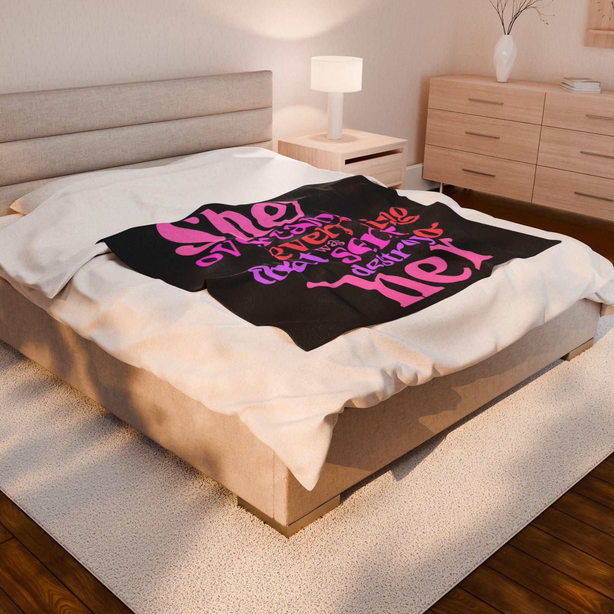 Empowering Velveteen Plush Blanket - Cozy Throw for Inspiration, Self - Care, Gift for Women, Affirmation Décor, Birthday, Holidays - Goddess Vibes