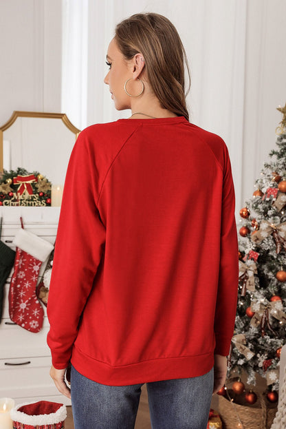 Fiery Red Solid Round Neck Raglan Sleeve Sweatshirt - Goddess Vibes