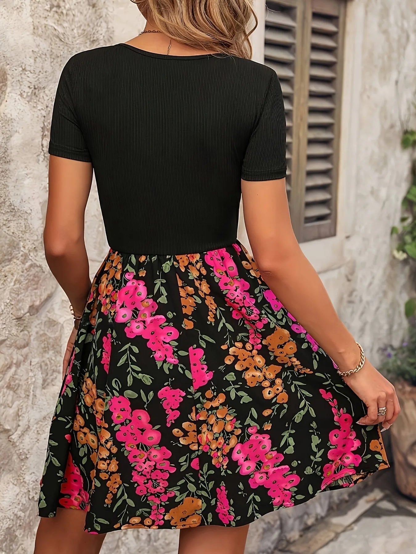 Floral Print Short Sleeve Mini Dress - Goddess Vibes